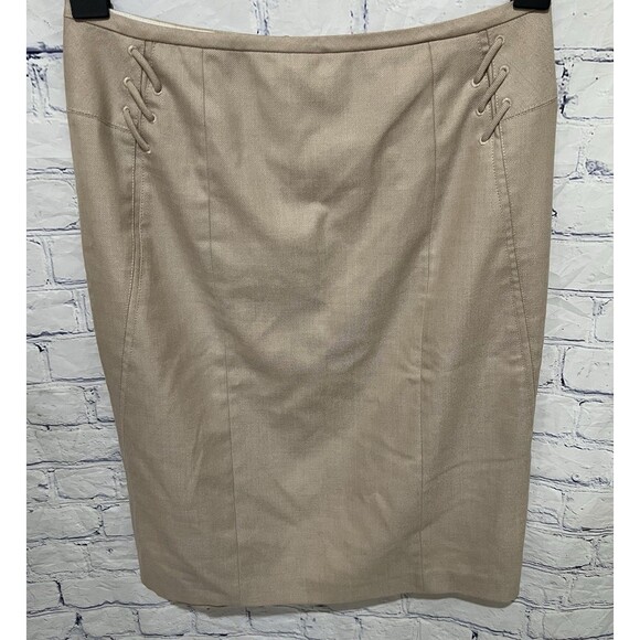 White House Black Market WHBM Tan Beige Rayon Blend Straight Pencil Skirt 8 - Picture 2 of 8
